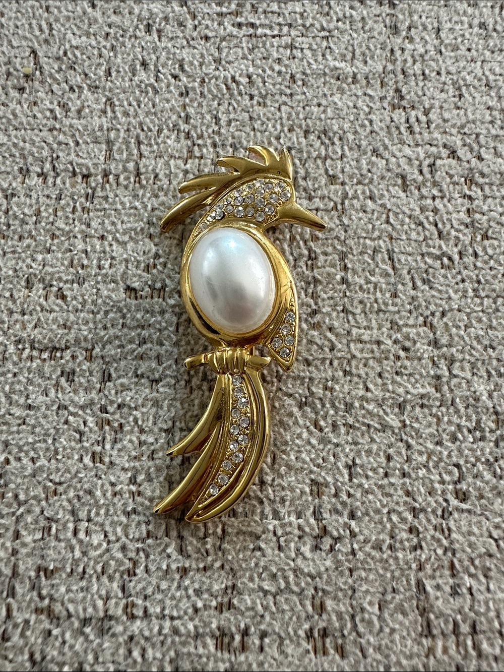 Gold-Tone Pearl Crystal Bird Brooch - Women's Jewelry